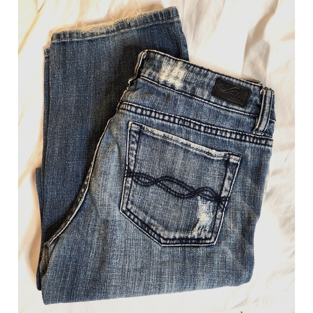 Refuge Skinny Jeans 7R Dark Wash Distressed Low Rise Y2K Indie Sleaze